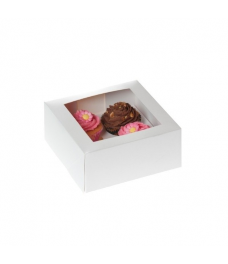 Caja Blanca para 4 cupcakes + interior, con Ventana 1u.