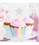 PartyDeco Toppers Estrellas para Cupcakes - Plata Set/6