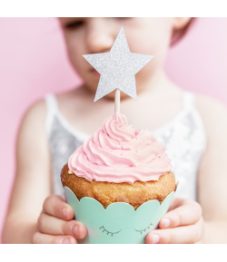 PartyDeco Toppers Estrellas para Cupcakes - Plata Set/6