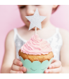 PartyDeco Toppers Estrellas para Cupcakes - Plata Set/6