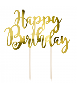 PartyDeco Topper para Tartas, Happy Birthday Oro