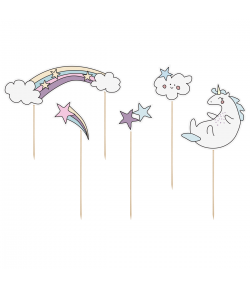 PartyDeco Topper para Tartas, Unicornio Set/5u.