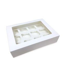 Caja Blanca para 12 Cupcakes + Interior, con Ventana 1u.